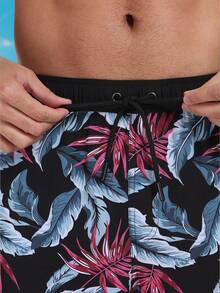 LEDUNTINO [Primavera/Verano] Shorts de 2 en 1 de doble capa con estampado tropical, de moda para hombres, regalo para esposo/novio, cintura elástica, con múltiples bolsillos, para playa/vacaciones - Negro - Ver 6