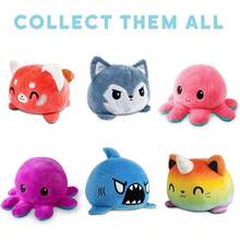 TeeTurtle - Reversible Octopus Plushie - Love + Hate - Cute Sensory Fidget Stuffed Animals That Show Your Mood - Valentine's Day!4 Inch - Đen + Phát sáng trong bóng tối - Xem 4