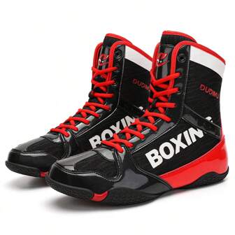 Men's Professional Boxing Competition Training Shoes, Indoor Specialized High-Top Rubber Sole Wrestling Shoes