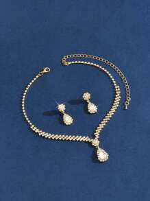 Set de 3 piezas de collar con colgante de gota de agua minimalista y aretes, conjunto de joyería nupcial, accesorios para mujeres para boda, fiesta y baile