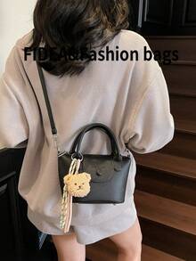 New Fashionable Women Tote Bag, Solid Color Simple PU Dumpling Shape Bag With Sophisticated High-End Vibe, Rope Pendant, Suitable For Dating, Shopping, Versatile And Refined - Black - View 7