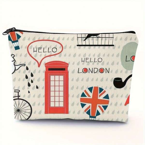 Recuerdo de viaje a Londres, bolsa de maquillaje con estampado de tema de calle de Londres, bolsa plegable y espaciosa con cremallera, bolsa de almacenamiento ligera y esencial para viajar, monedero multiusos, estuche de lápices, neceser unisex, apropiado como regalo para familiares y amigos