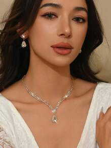 Set de 3 piezas de collar con colgante de gota de agua minimalista y aretes, conjunto de joyería nupcial, accesorios para mujeres para boda, fiesta y baile