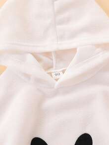 儿童万圣节派对鬼魂斗篷趣味可爱鬼脸印花连帽斗篷套装 - 白色 - 查看 3