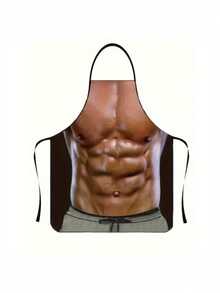 两件套情侣款围裙，性感印花设计，针织涤纶厨房围裙，100% 涤纶，防污烹饪围裙，时尚家居厨房工作服，烹饪配件 - 彩色 - 查看 3