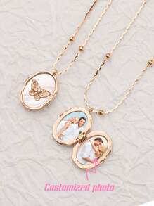 1/2/5 piezas Collar personalizado con foto personalizada y amor, con fotos personalizadas. Es creativo, elegante y clásico, reemplazable, adecuado para el uso diario y un regalo de joyería de Warm. Un estilo dorado de moda para damas, en otoño, estilo retro