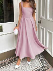 Floreya Solid Color Casual Elegant Woven Fabric Zipper Closure Dress, Suitable For Evening Date, Party, Wedding, Spring/Summer Pink - Pink - View 5