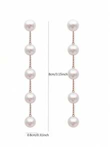 1pair White Faux Pearl Chain Design Dangle Earrings Elegant Minimalist Style Delicate Female Gift Bride Accessories Wedding Halloween