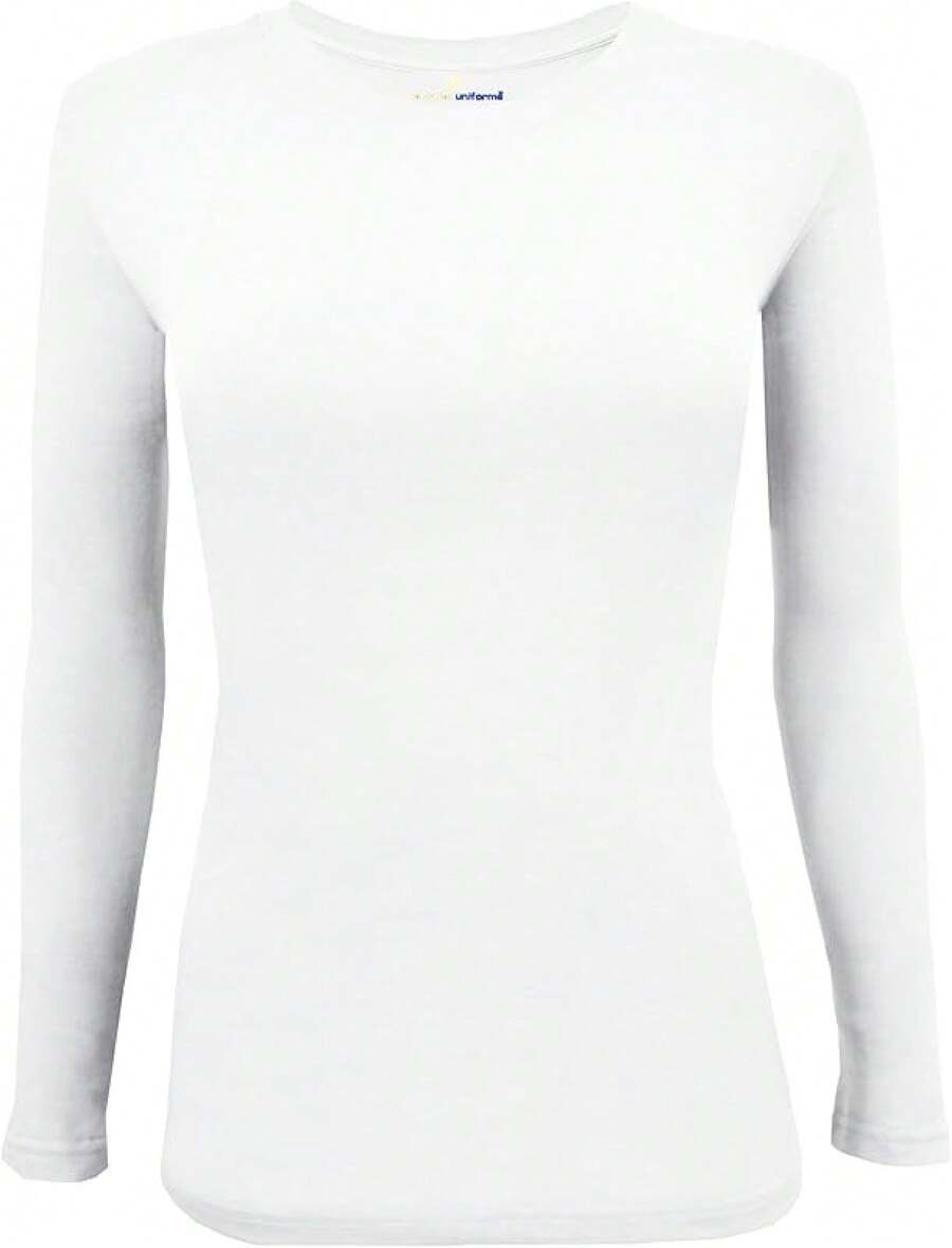Women's Under Scrub Tee Crew Neck Long Sleeve-Shirt - 白色 - 查看 1