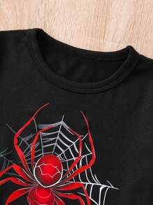 Toddler Boys' Fashionable Casual Cute Simple Outdoor Soft Gift Spiderweb Print Crew Neck Short Sleeve Romper, Summer