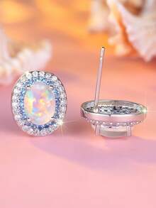 1 Cặp Hoa tai mạ vàng trắng tổng hợp hình bầu dục thanh lịch - Trang sức sang trọng cho tiệc cưới hàng ngày - Phụ kiện bền và sáng bóng - trắng - Xem 4