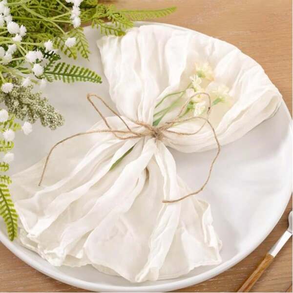 24pcs/Set Balinese Muslin White Napkins, 19.69 X 19.69 Inch Square, Romantic Boho Sheer Fabric Napkins, Suitable For Gift, Wedding Decoration, Vintage Bride, Birthday Party, Holiday Table Centerpiece (Multi-Color Available)