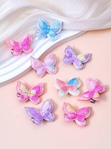 10pcs/Set Girls Colorful Shiny Cartoon Butterfly Hair Clips, Cute Princess Hair Accessories, Side Bangs Hair Clips, Suitable For Travel, Holiday And Daily Use