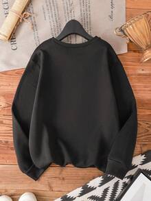 Damen süßer Weihnachts-Rentier-Muster Pullover Sweatshirt mit kariertem "Fröhliche Weihnachten" Schriftzug, lässiger Langarm Rundhals Sportswear, niedliches Weihnachtsoutfit für Damen, Herbst/Winter - Schwarz - Übersicht 2