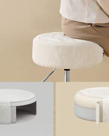 Tabouret de Maquillage, Réglable en Hauteur, Pivotant à 360 Degrés, en PU, Coussin Épais, Tabouret de Coiffeuse, pour Chambre, Cuisine, Salle à Manger, Moderne, Blanc Crème - Blanc - Voir 4
