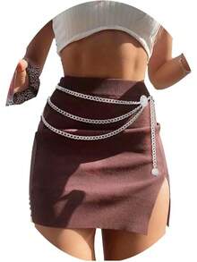 Plus Size Chain Belts For Women, Gold & Silver Waist Belt, Belly Body Jewelry For Dresses - Mặt trời bạc - Xem 1