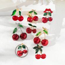 1 Stück elegante und niedliche Kirschfrucht Brosche aus Zinklegierung, Modeaccessoire für Sommer, Damen, für Rucksack, Hut, Schule Obst