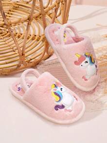 1 Pair Fashionable Cute Cartoon Unicorn Embroidered Warm Slippers, Suitable For Children - Pink - View 4