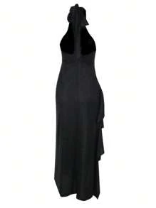 Wowdark Women's Autumn Sparkly Halter Backless Split Hem Party Dress