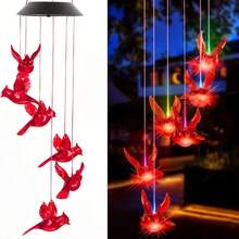 1/2/4pcs Solar Powered Wind Chimes, Outdoor Garden Yard Decor, Cardinal Bird, Home Party Night Garden Decoration Valentines Day Gifts - Solar Red Bird Wind Chime Light - View 4