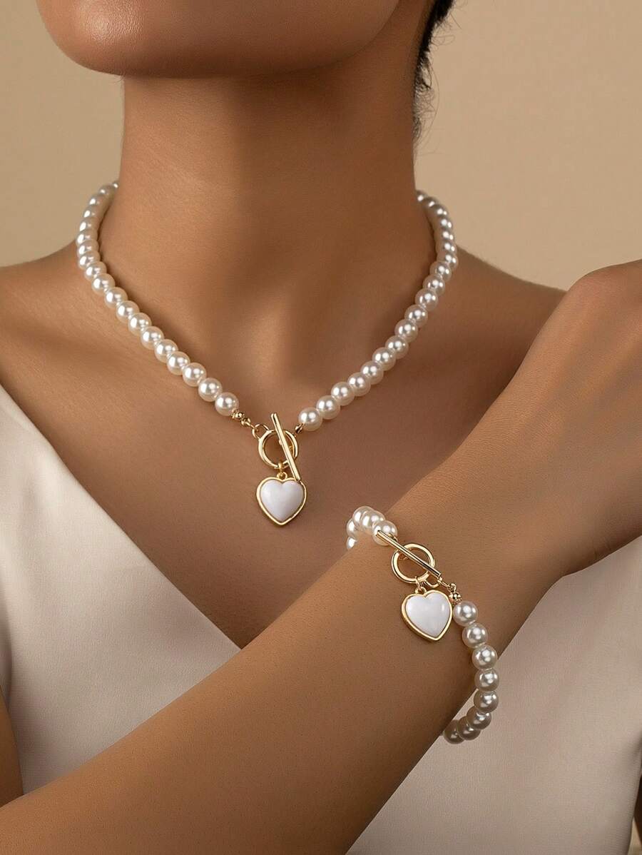 1 Set Elegant Beaded Necklace And Bracelet