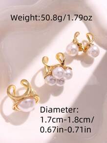 Conjunto de 3 anéis elegantes, vintage, brilhantes, exclusivos, de luxo, com pérolas douradas, versáteis para o dia a dia, festas, deslocamentos, feriados, joias finas para mulheres