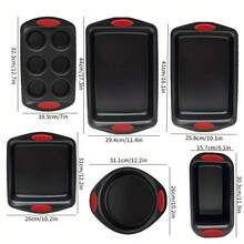 CHEF LANG Non-Stick 6-Piece Baking Tray Set, Carbon Steel Baking Tray Set, Silicone Handles, Stackable Kitchen Oven Set, Cookie Tray, Baking Tray, Baking Tray Set, Oven Safe - Red - View 2