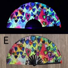 1pc Glowing Handheld Fan, UV Fluorescent Party/Festival Fan, Sound Activated Light Up Kung Fu Dance Prop