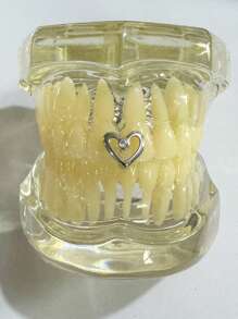 1 Conjunto de Joia para Dentes Grillz Sólida Clássica com Pedra de Zircônia Incrustada em Formato de Coração Oco, Decoração para Festa/Uso Diário, com Moldeira, Personalizado e Acessório de Palco como Presente
