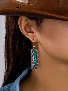 1 对复古美国中西部乡村风格蓝绿松石耳环，牛仔风格西部耳环首饰适合女牛仔装