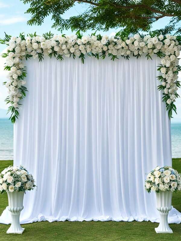 1 Piece Luxurious Elegant White Chiffon Satin Backdrop Curtain - White Polyester Polyester Stretch Fabric, Wrinkle And Fade Resistant - Perfect For Weddings, Parties, Ceremonies And More - Elegant Decoration For Brides, Anniversaries, Birthdays And Engagements