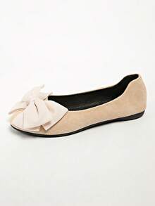 Zapatos planos de punta redonda clásicos para mujer con lazo - Zapatos de suela blanda y bajo empeine, ligeros y cómodos - Diseño de lazo elegante y de moda - Clásico, de moda, elegante, versátil - Mariposa de punta beige - Ver 8