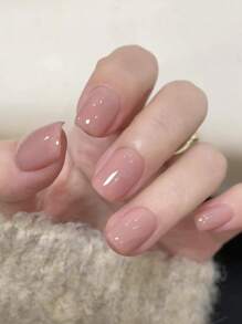 10 piezas de uñas postizas hechas a mano: set de uñas falsas cuadradas cortas de color albaricoque, glamurízate instantáneamente. Incluye 1 pieza de gel de gelatina y 1 lima de uñas