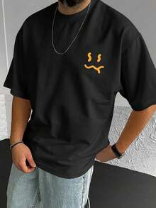 Fashion Printed Men's T-Shirt, Simple Cut Highlights Masculinity, Made Of Pure Cotton, Combining Calm Solid Color With Vibrant Prints, Comfortable And Breathable, A Classic Summer Essential. - 黑色 - 查看 1