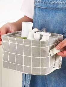1 pieza Cesta/Bolsa de almacenamiento de lino plegable y de moda creativa para el hogar, organizador portátil impermeable para lavandería/baño/escritorio de oficina, decoración de dormitorio, vuelta a la escuela - Multicolor - Ver 2