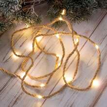 1pc 50/100 LED Solar Powered Hemp Rope Garden Copper Wire String Light Waterproof Fairy Lamp Suitable For Home Outdoor Garden Patio Balcony Camping Wedding Birthday Party Decoration - Warm White - View 2