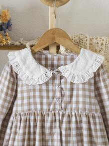 Girls' Peter Pan Collar Plaid Long Sleeve Sweet Princess Dress, Autumn