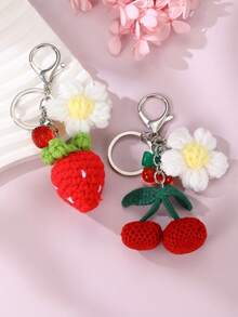 1 pezzo Ciondolo all'uncinetto alla moda e affascinante, decorazione a forma di ciliegia, girasole, fragola, adatto per decorare borse quotidiane, abbinare a feste o regalare alla migliore amica - Multicolore - Visualizzare 1