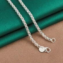 1pc 925 Silver Plated 4MM Round Box Chain Necklace 40-60cm Chain Men Women Punk Gifts Party Jewelry Accessories - Silver - View 4