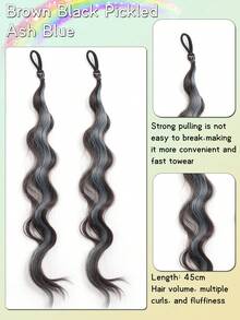 2 件长波浪编织马尾辫头带女士合成假发带橡皮筋卷曲直马尾辫接发弹性发圈 - 彩色 - 查看 24