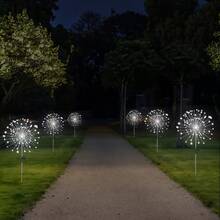 1 paquete de luces de fuegos artificiales solares, 8 modos de iluminación LED para jardín y senderos al aire libre, inalámbricas, solares, con control de botón, para patio, villa y decoración exterior