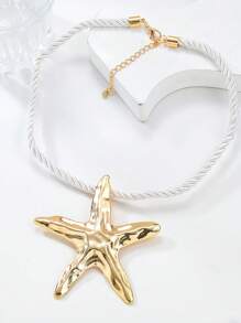 1pc Bohemian Style Simple Starfish Shaped Alloy Necklace For Women Elegant Chunky Rope Choker Necklace Jewelry