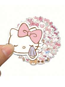 Sanrio 50pcs/Set Hello Stickers Kittyes Character Seals PVC Material Single Use Irregular Shape Matte Finish Novel Decoration For Phones Laptops Scrapbooking DIY Projects