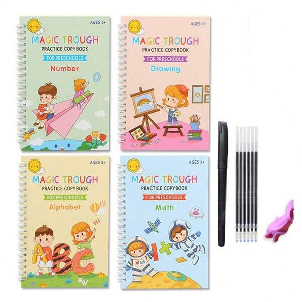 New Letter Control Pen Training Paste, Children's Calligraphy Practice Paste, Groove Letter, Pinyin, And Number Calligraphy Practice Book, With Pen Holder, Pen Core, And Pen Grip Included