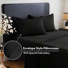 MCO Breathable Bed Sheets Set - Rayon Derived From Bamboo Sheets - Cool Bedding Set With 16" Deep Pocket (4 Pcs, King, Black) - Đen01 - Xem 2