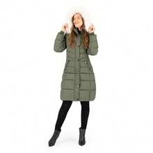 SAKERS OUTDOOR CLOTHING Chamarra Larga Mujer Elegante Con Gorro Y Peluche Sakers  Liso    Elegante    Bolsillo  Cremallera  Cordón    Diario - Verde Oliva - Ver 5