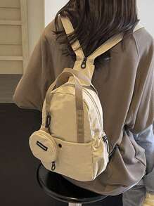 Bolso casual tipo bandolera, bolso de hombro, bolso de mensajero, mochila, bolso escolar, bolso multifuncional ajustable con monedero, de alta calidad en color beige, de gran capacidad y volumen, puede contener tabletas, paraguas, vasos de agua, diseño sencillo y de moda, con cierre de cremallera, adecuado para la temporada de regreso a la escuela, viajes, senderismo, actividades físicas, salidas y necesidades diarias, un regalo perfecto