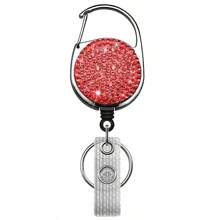 1pc Colorful Rhinestone Inlaid ABS Plastic Retractable Badge Reel, ID Card Holder With Belt Clip And 360 Degree Swivel Back To School