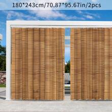 1pc/2pcs Outdoor Curtains With 100% Polyester Bamboo Pattern, Translucent Rustic Style All-Season Sunshade Curtains With Hooks, Suitable For Garden, Patio, Terrace, Corridor - Machine Washable, Privacy Screen, Natural Appearance, Durable Fabric