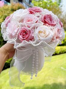 Perlen Rosen Strauß künstliche Blumen für Hochzeit Brautstrauß, einzigartige Ewigblumen Geschenke, Valentinstag, Muttertag, Erntedankfest, Geburtstag, Jahrestag